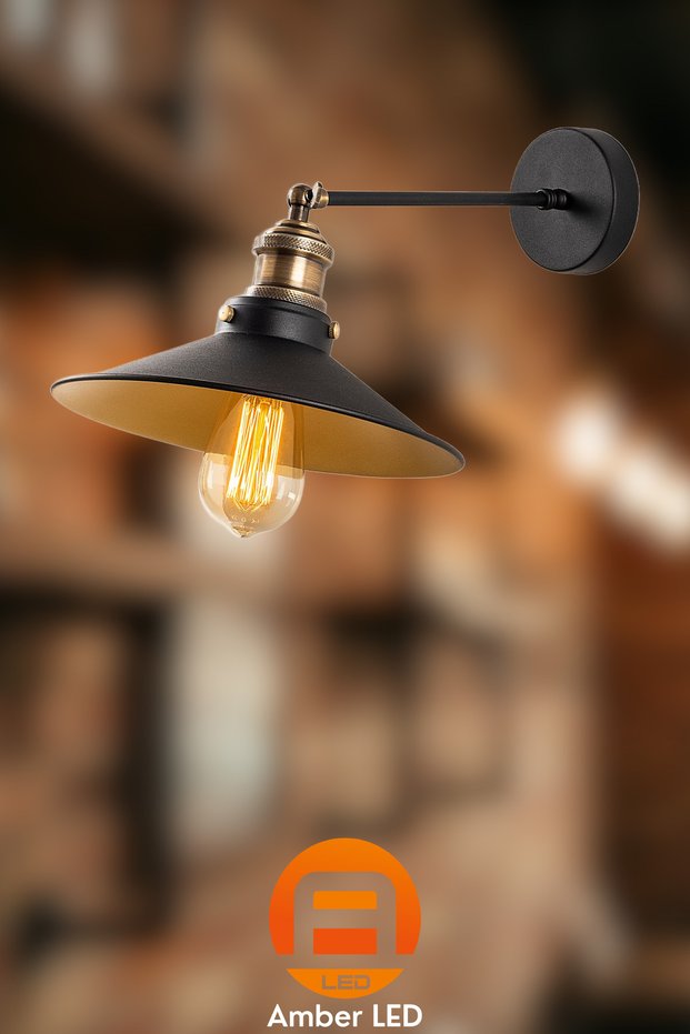 Stylish Black Metal Sconce with Fuzz E27 Wall Lamp 25X40X20 cm Living Room and Kitchen Lighting