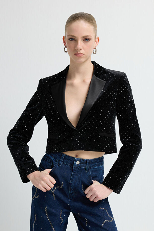 Taşlı Kadife Ceket - 4