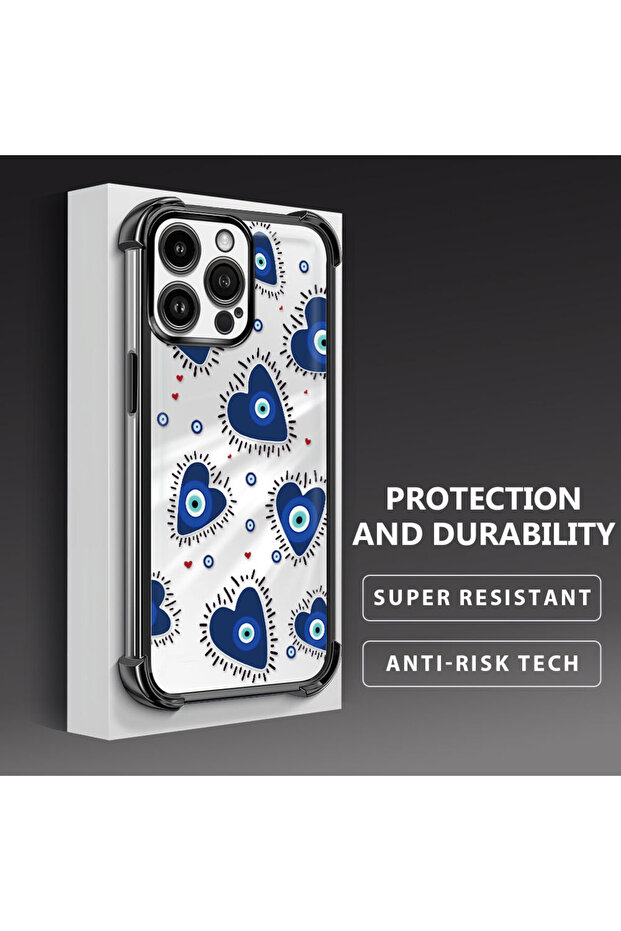 iPhone 14 Pro Max Compatible Transparent Silicone Flutter Protective Case Evil Eye Pattern - 4