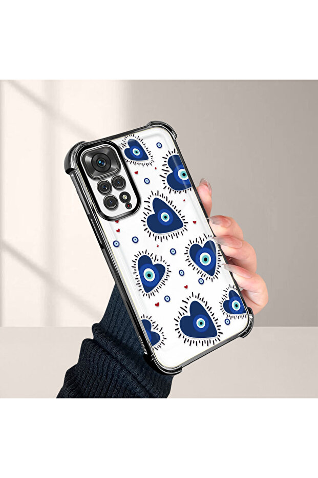 Xiaomi Redmi Note 11 Compatible Transparent Silicone Flutter Protective Case Evil Eye Pattern - 3