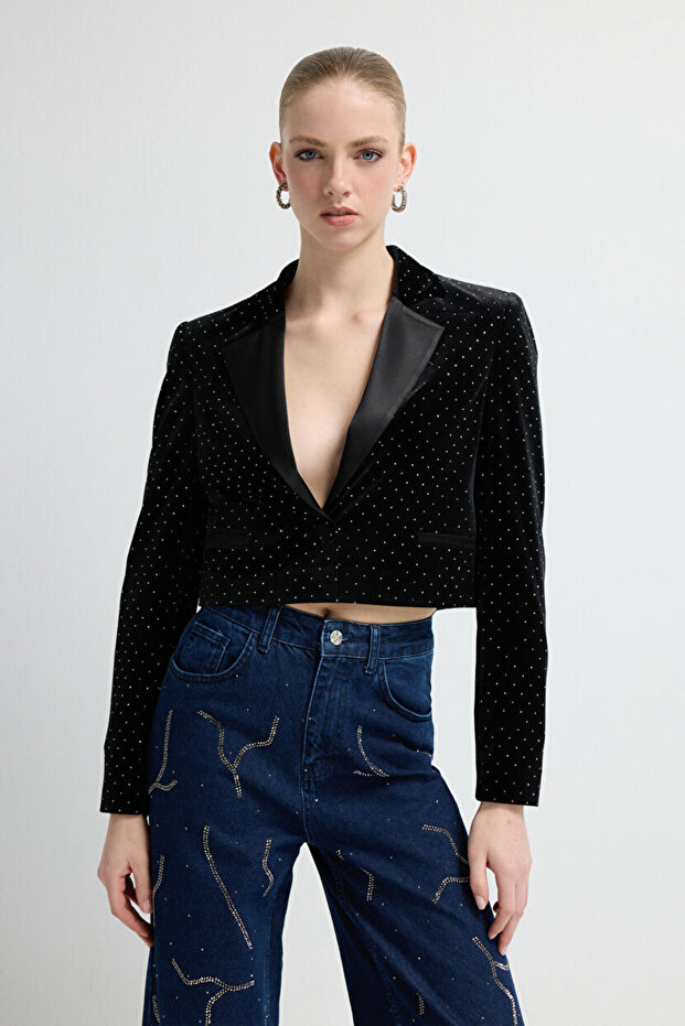 Taşlı Kadife Ceket - 1