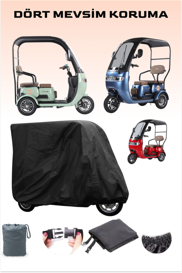 Black Cabin Arora Wind Pro Electric Motor Tarpaulin 3-Wheel Tarpaulin with Rubberized Connection Buckle