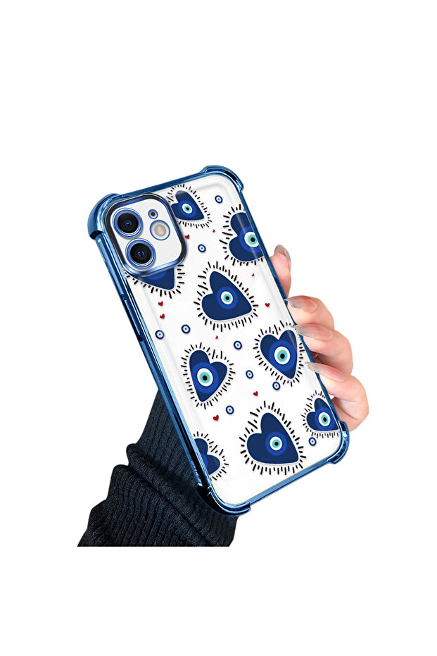 iPhone 12 Compatible Transparent Silicone Flutter Protective Case Evil Eye Pattern - 3
