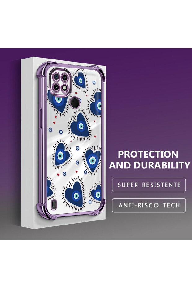 حافظة حماية من السيليكون الشفاف المتوافقة مع هاتف Realme C21 بنمط العين الشريرة - 4