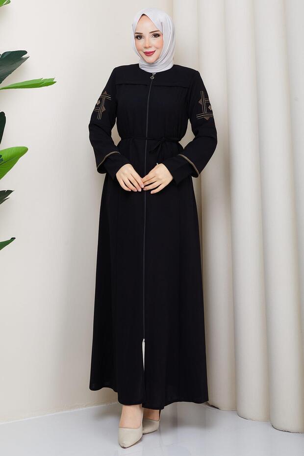 Laced-Sleeve Embroidered Ferace Black HM2854
