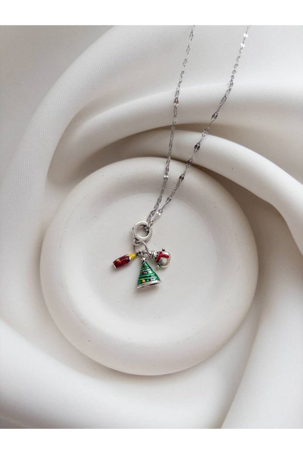 Steel Chain Christmas Themed Necklace - Christmas Themed Pendant - Steel Chain Necklace