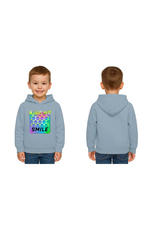 Unisex Smile Printed Children's Swaetshirt Hooded 3 Thread Raster