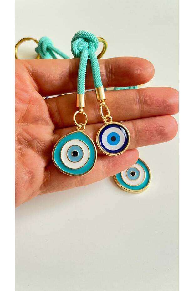 سلسلة مفاتيح بخرز أخضر اللون على شكل عين الحسد - 3