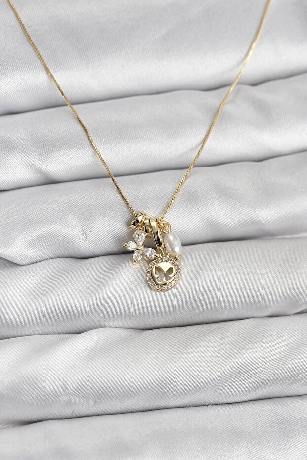Gold Color Brass Minimal Butterfly Charm Women's Necklace
