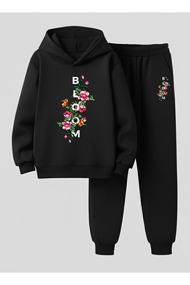 سترة رياضية للأطفال ( بغطاء رأس ) - طقم رياضي BLOOM مطبوع 3 Thread Shardonlu