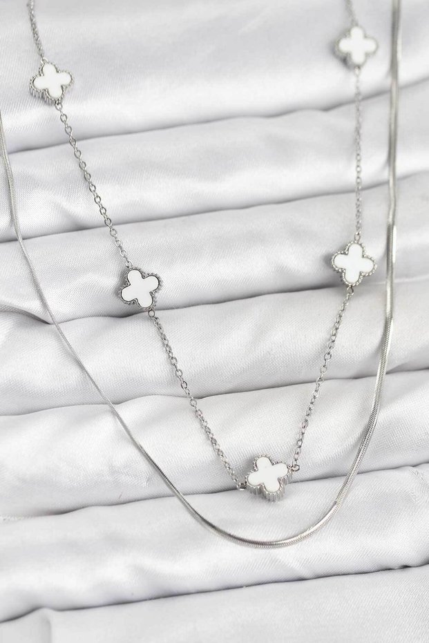 316L Steel Chain Silver Color Italian Chain Clover Model Women's Necklace