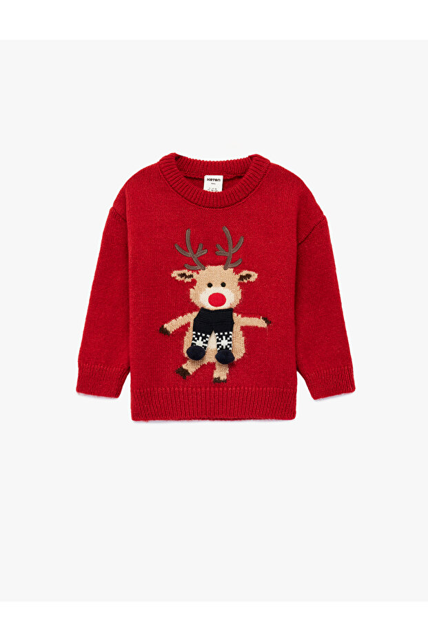 Long Sleeve Crew Neck Deer Knit Sweater