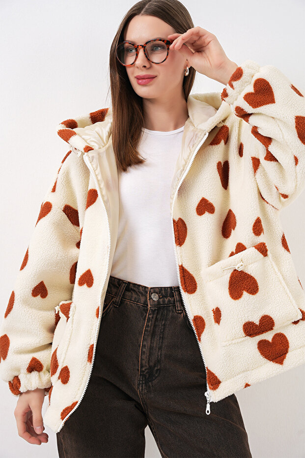 Women's Hooded Plush Jacket 5236 - Tan
