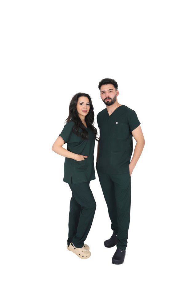 D/115 Gray Bat-Sleeve Unisex Doctor Nurse Student Lycra Fabric Scrubs Set