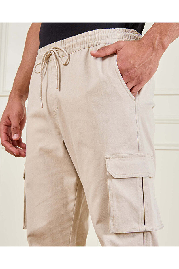 Men Beige Solid Basic Jogger - 4
