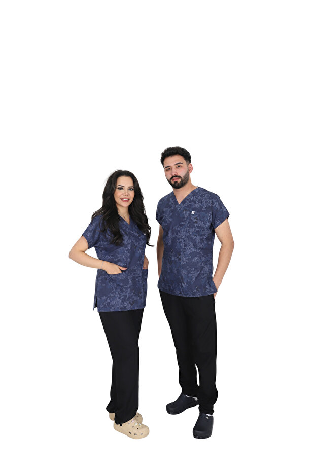 D/115 Gray Bat-Sleeve Unisex Doctor Nurse Student Terry Cotton Fabric Scrubs Set