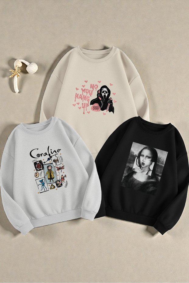 Multi-Colored Favorite Characters Printed Sweatshirt 3-Pack Deal