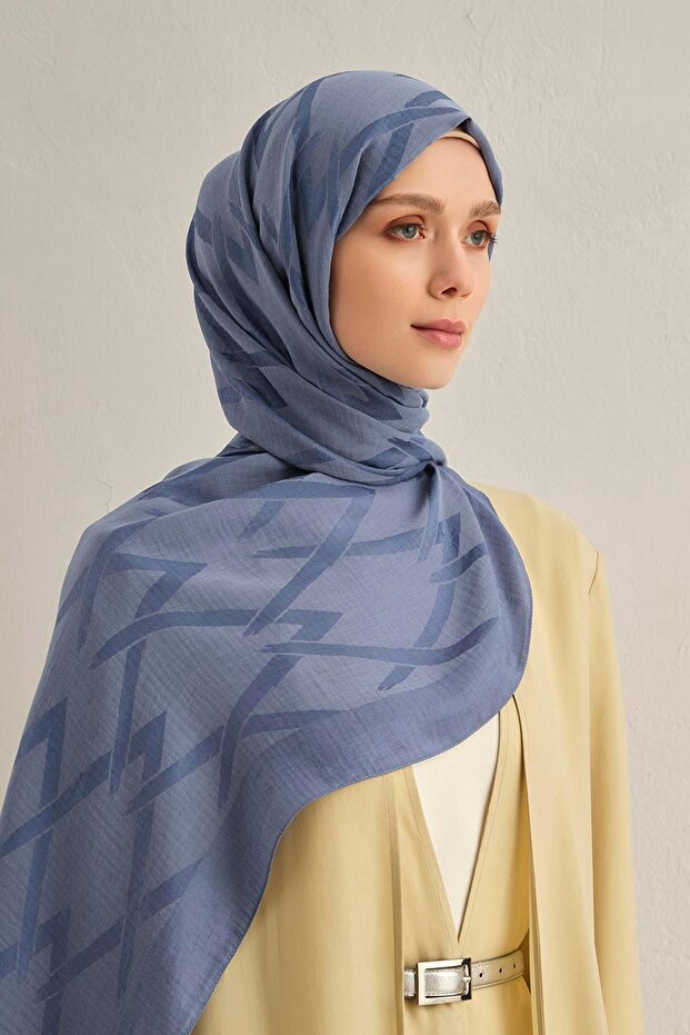 Lyocell Shawl - Zigzag Pattern - Aly1-26 - Indigo