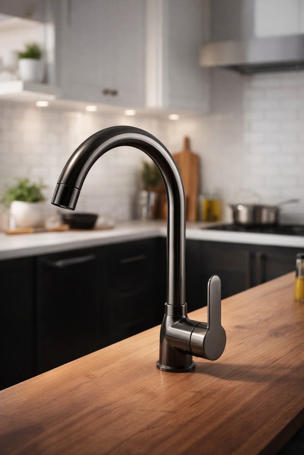 Smoked Kitchen Faucet Smoked Gray Sink Fixture Brass Material 5 Years Warranty Special Color
