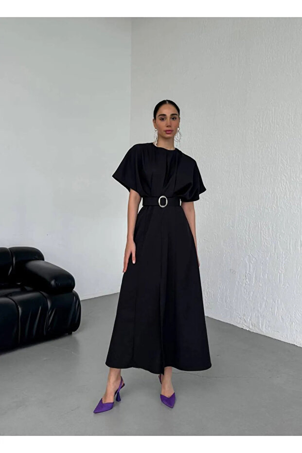 Siyah Kemerli Elbise - 1