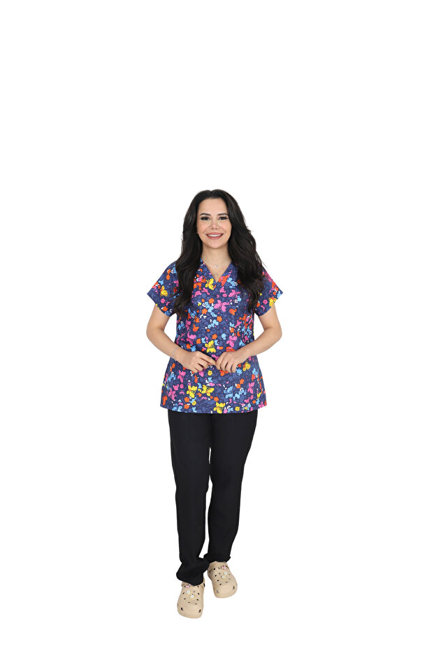 D/115 Gray Bat-Sleeve Unisex Doctor Nurse Student Terry Cotton Fabric Scrubs Single Top