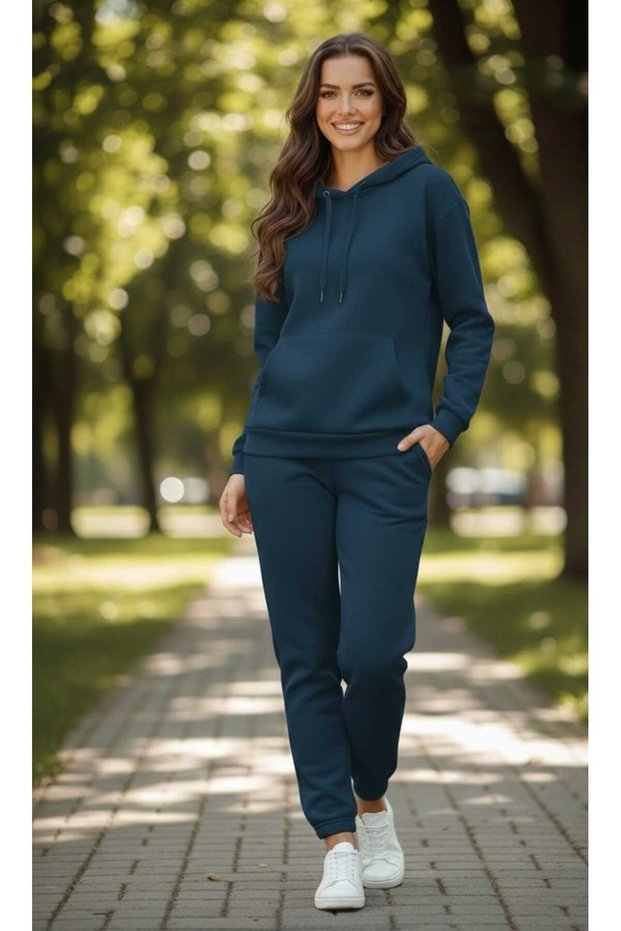 Unisex Hooded Petrol Blue Bottom Top Tracksuit Set-Sportswear -Premium