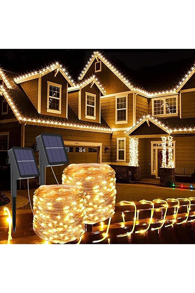 2 Pack Solar 200LED 20m Waterproof Copper Wire Fairy String Lights - Warm White