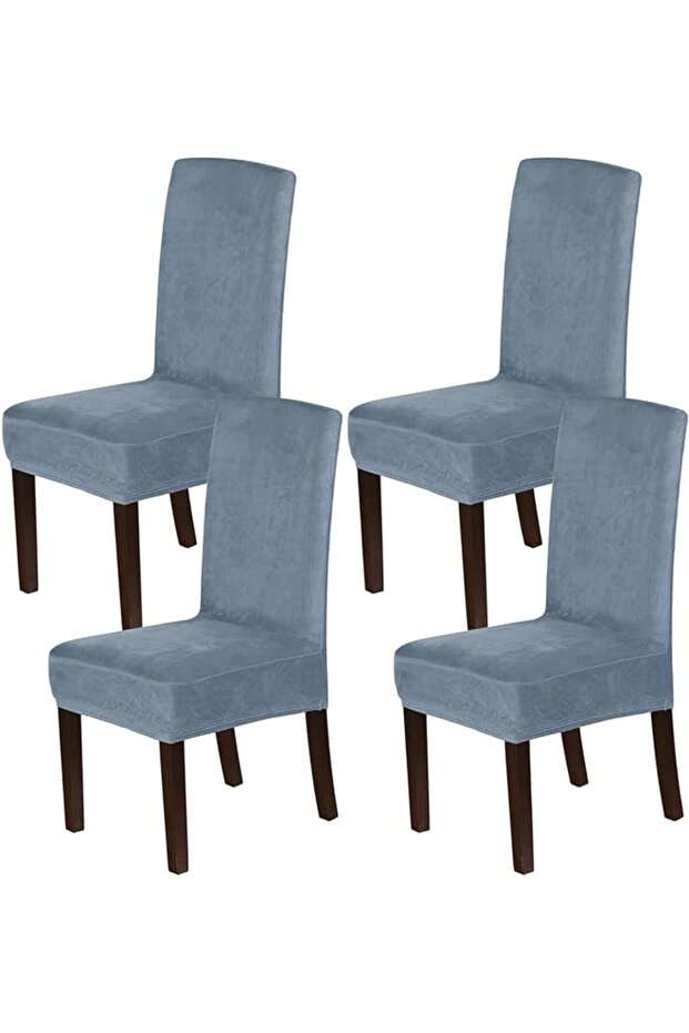 Velvet Stretch Dining Chair Slipcovers - Set of 4 (Stone Blue)