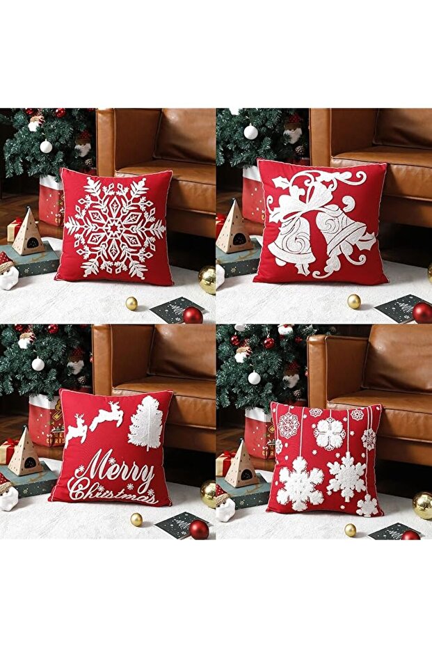 Christmas Pillow Cover 45x45 Pure Cotton Red Zippered Cushion Cover