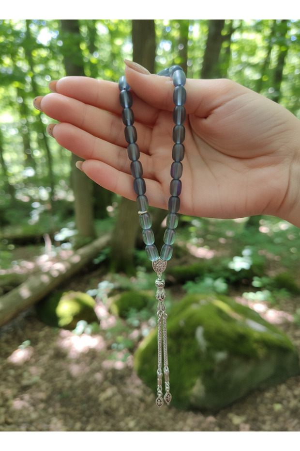 Cube Cut Blue Color Metal Beaded Prayer Beads