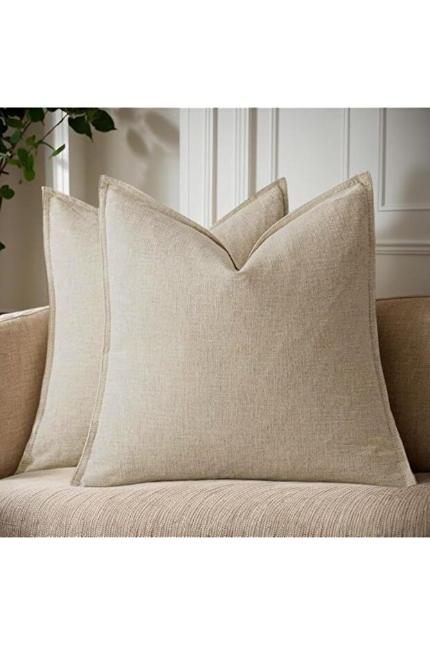 Linen Cushion Covers Boho Pillow Covers for Living Room,2 PCS 18x18 Inch