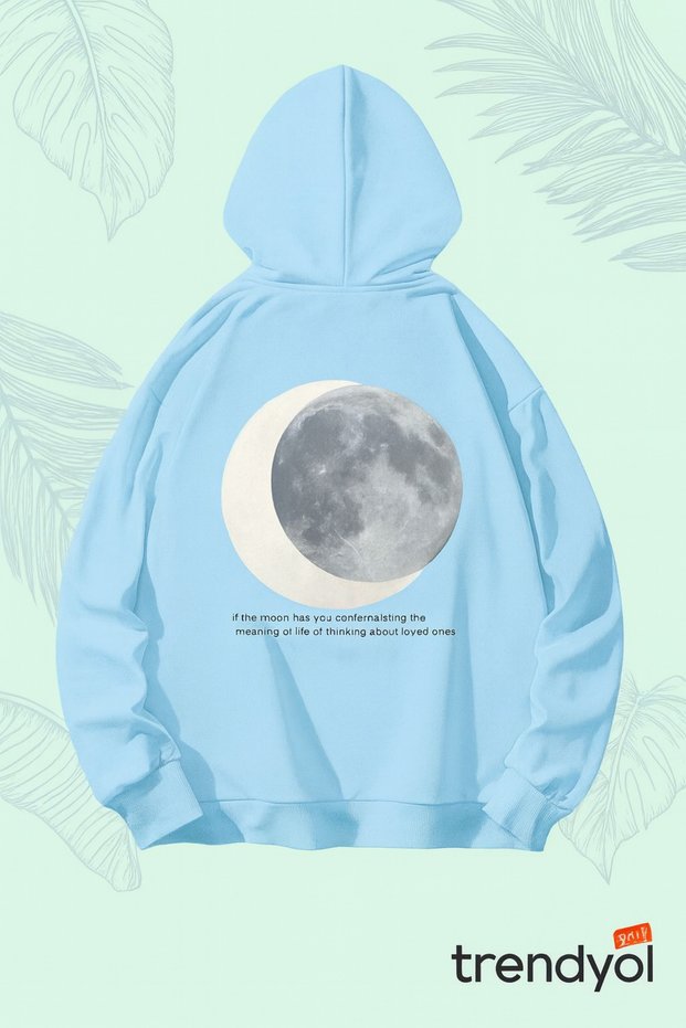 Unisex Oversized Hooded Moon Phases Printed Minimal Casual Streetwear Fashion Sweatshirt
