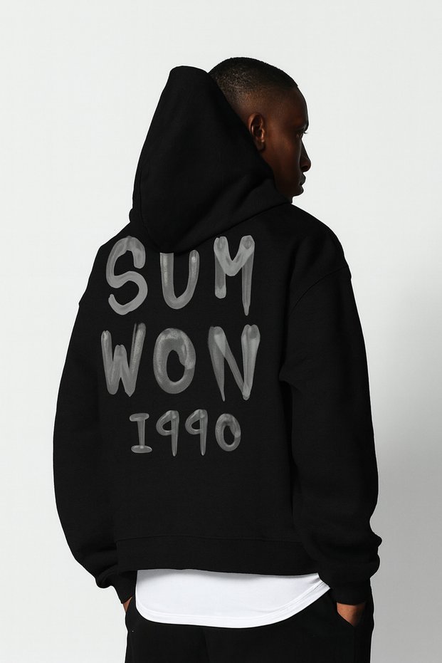 Unisex Oversize Hooded Sum Won 1990 Text Printed Streetwear Trend Sweatshirt