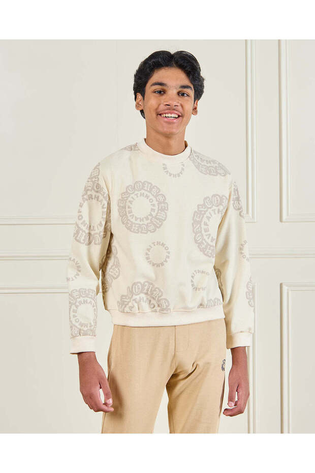 Senior Boys White Printed Sweatshirt