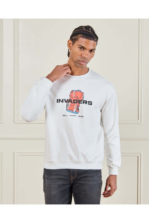 Men Ivory Bonded Crew Neck Sweatshirt