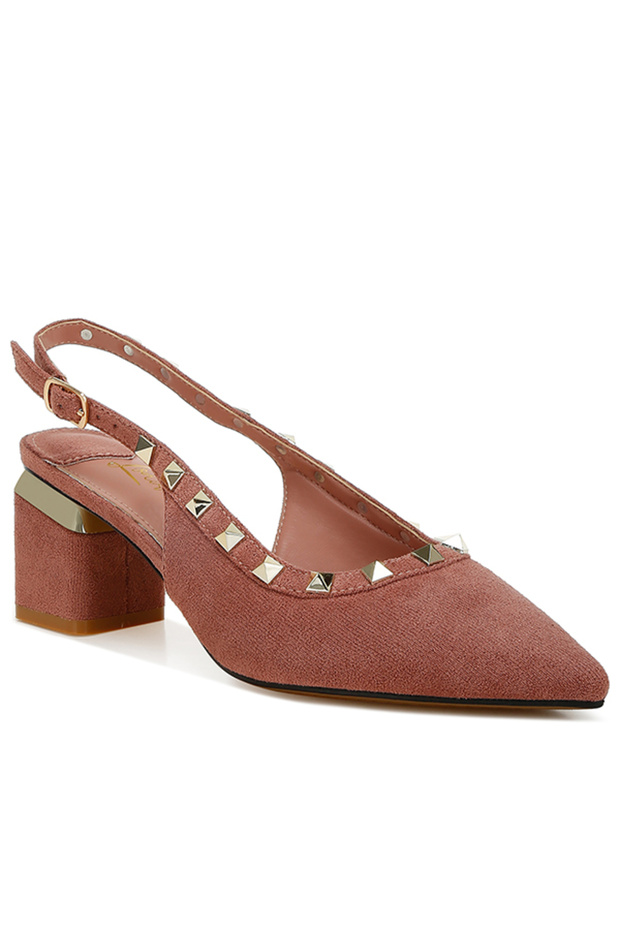 Women Stud Emebllished Microfiber Sandals in Brown
