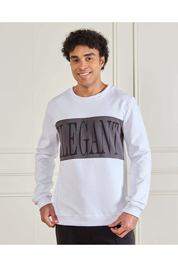 سويت شيرت رجالي أبيض ألوان متباينة - 1
