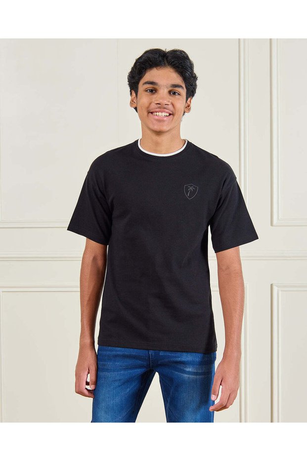 Senior Boys Black Embellished T-Shirt