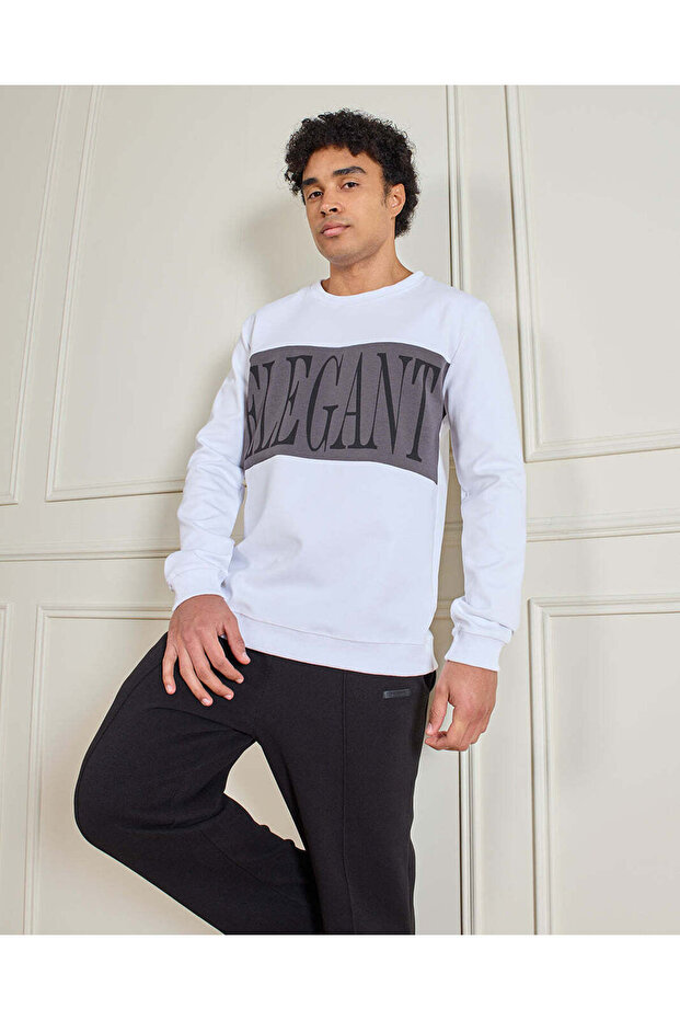 سويت شيرت رجالي أبيض ألوان متباينة - 5