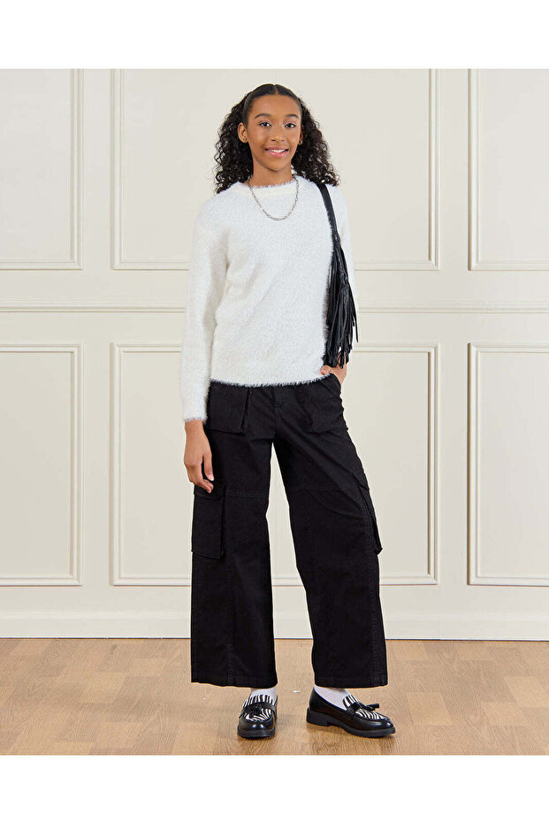 كنزة صوفية بيضاء من الفرو للبنات الكبيرات - 2