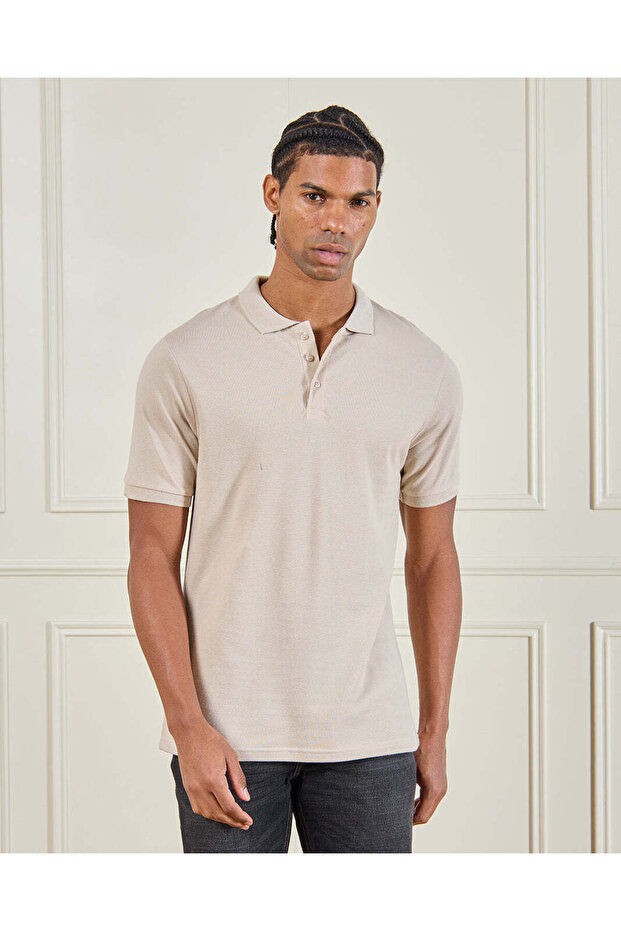 Men Beige Basic Polo Shirt - 1