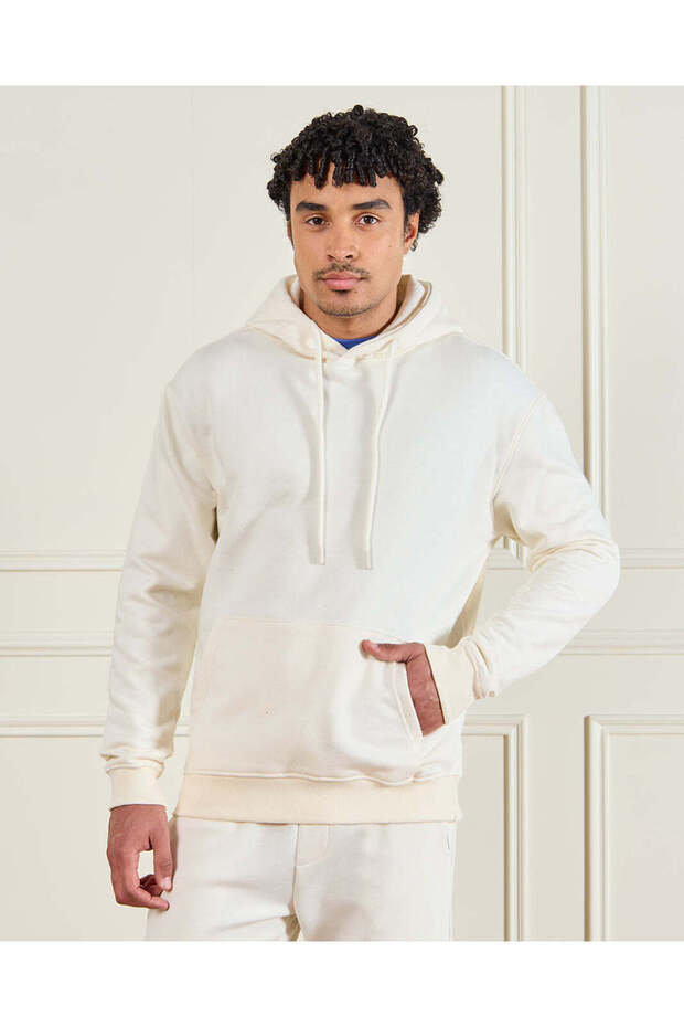 Men Beige Hoodeed Lounge Sweatshirt