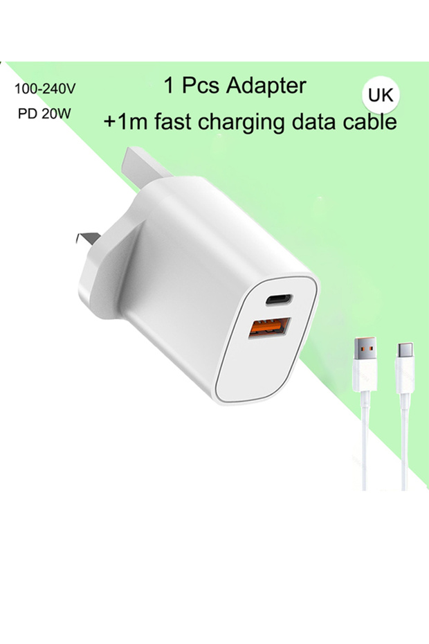 شاحن جداري سريع الشحن بقوة 20 واط بمنفذ USB-C ومنفذ USB-A (المملكة المتحدة)