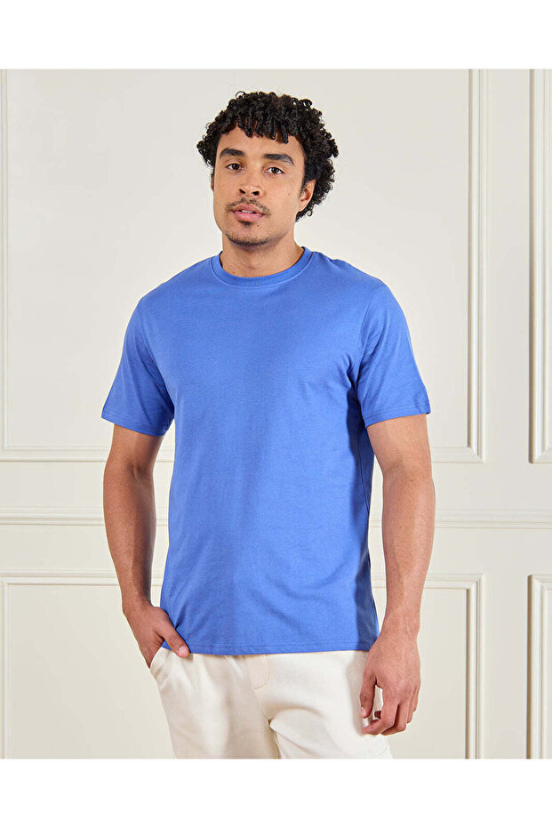 Men Blue Solid T-Shirt - 1