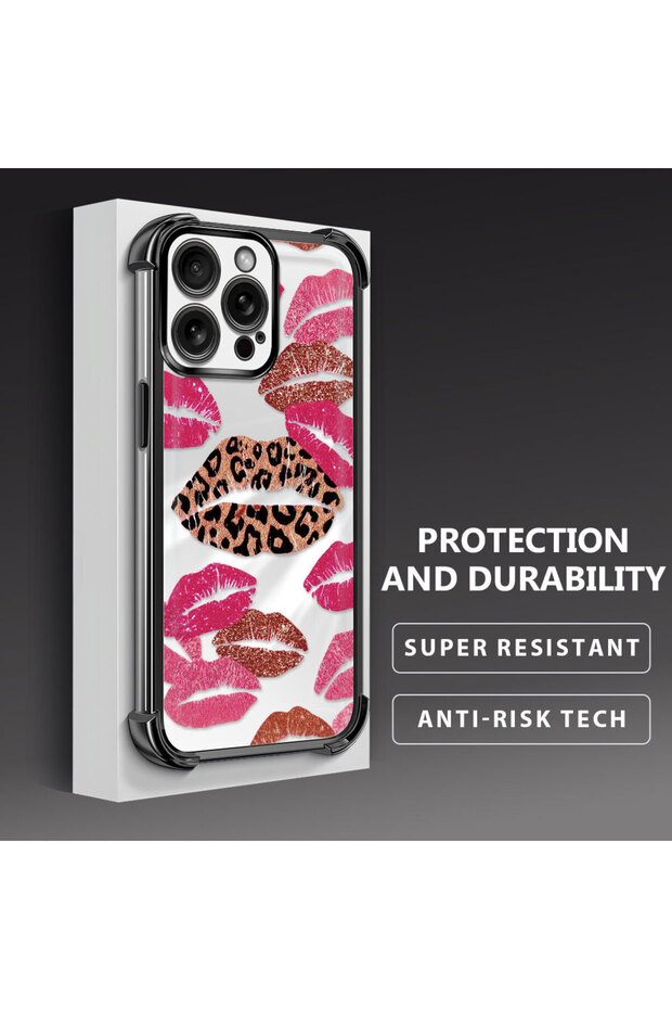 iPhone 15 Pro Compatible Transparent Silicone Flutter Protective Case Lip Patterns - 4