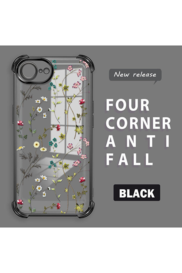 iPhone 16E Compatible Transparent Silicone Flutter Protective Case Flower Patterns - 1