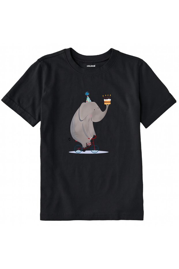 Cotton Fabric Children's T-Shirt β Bicycle Elephant and Cake Printed T-Shirt