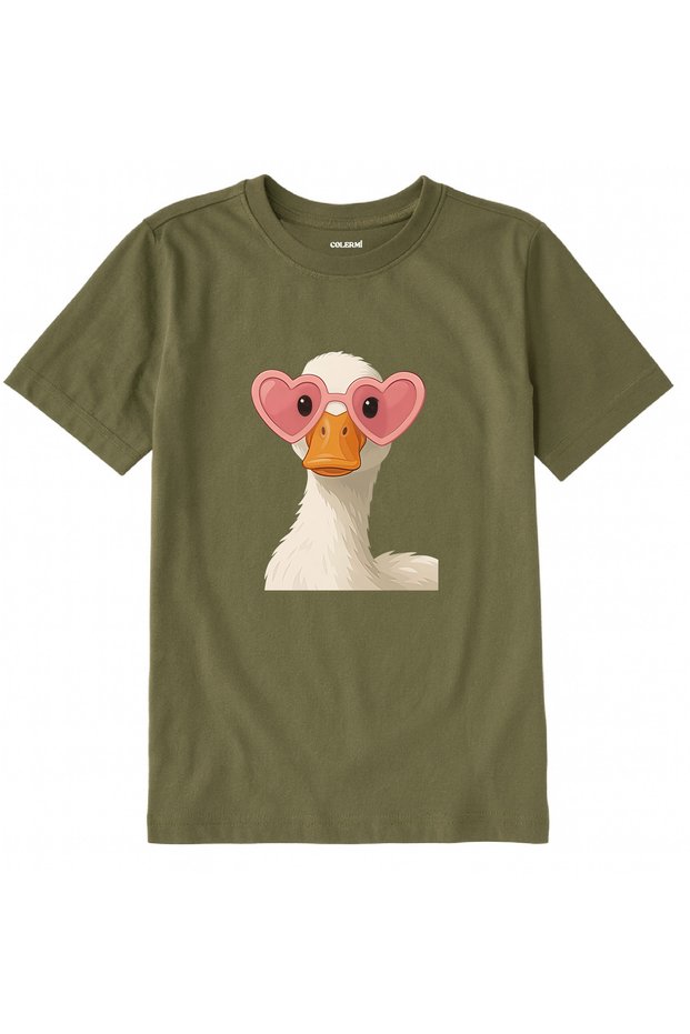 Cotton Fabric Children's T-Shirt β Goose with Heart Glasses Printed Children's T-Shirt