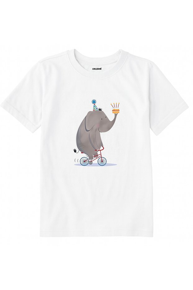 Cotton Fabric Children's T-Shirt β Bicycle Elephant and Cake Printed T-Shirt