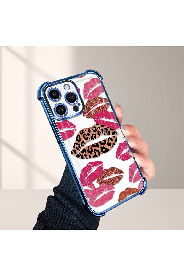 iPhone 14 Pro Max Compatible Transparent Silicone Flutter Protective Case Lip Patterns - 4